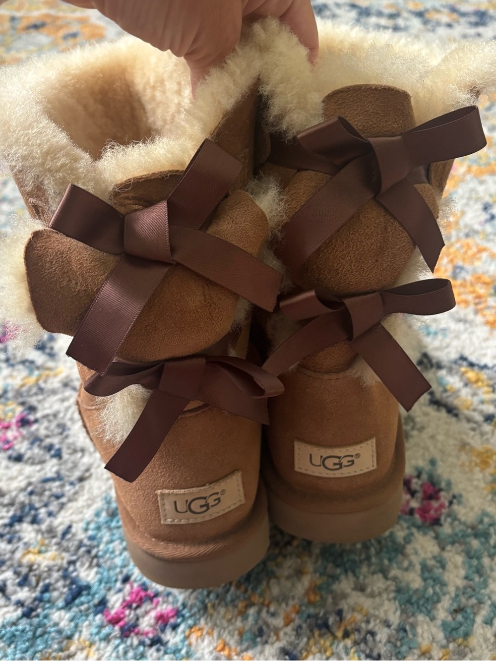 UGG Mini Bailey Bow II Chestnut Sheepskin Suede Boots Women’s Size 8 US/39 EUR
